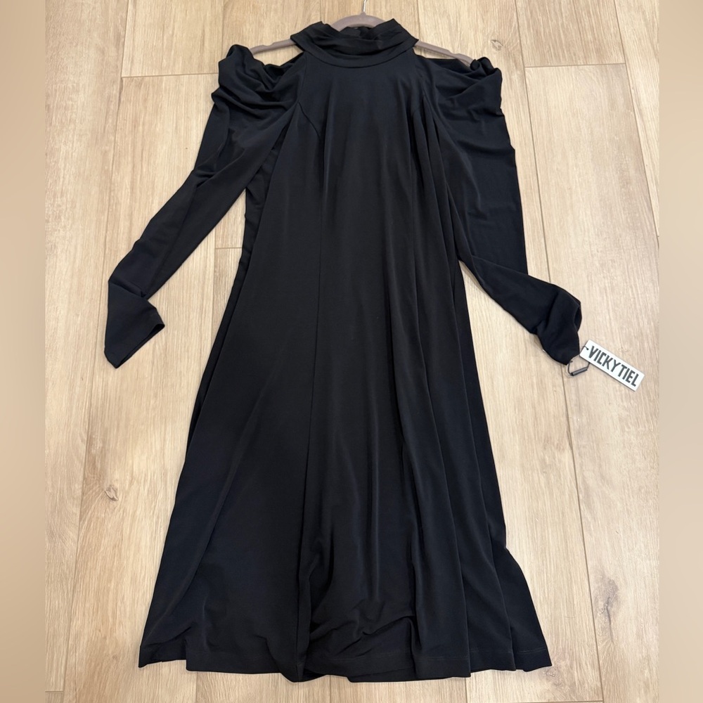 Vicky Tiel Elegant Black Cold Shoulder Dress